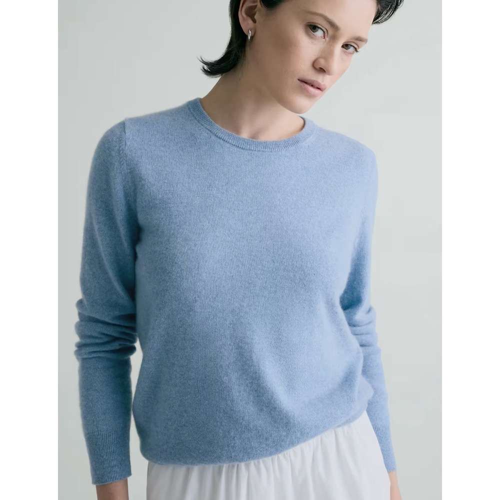 Quince Mongolian Cashmere Crewneck Pullover Sweater Faded Denim Womens Size M